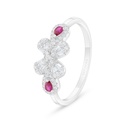 Sterling Silver 925 Ring Rhodium Plated Embedded With Ruby Corundum And White Zircon