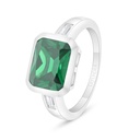 Sterling Silver 925 Ring Rhodium Plated Embedded With Emerald Zircon And White Zircon