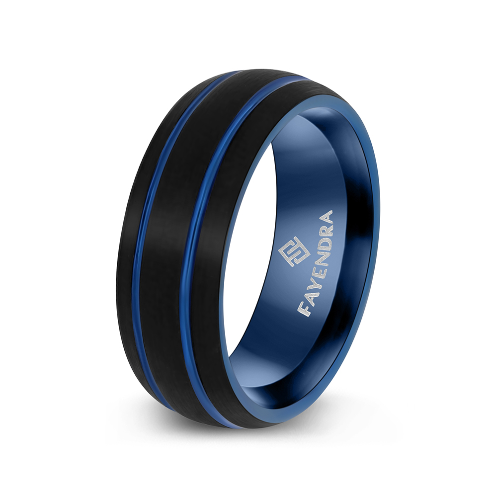 Tungsten Carbide Wedding Ring Black And Blue Plated For Men