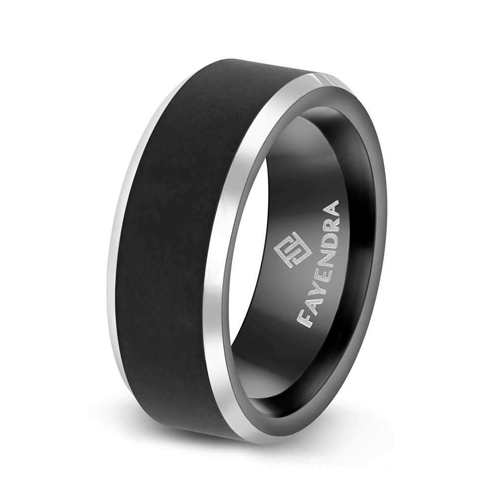 Tungsten Carbide Wedding Ring Silver And Black Plated For Men