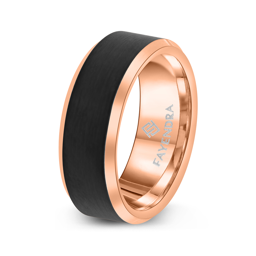 Tungsten Carbide Wedding Ring Black And Rose Gold Plated For Men