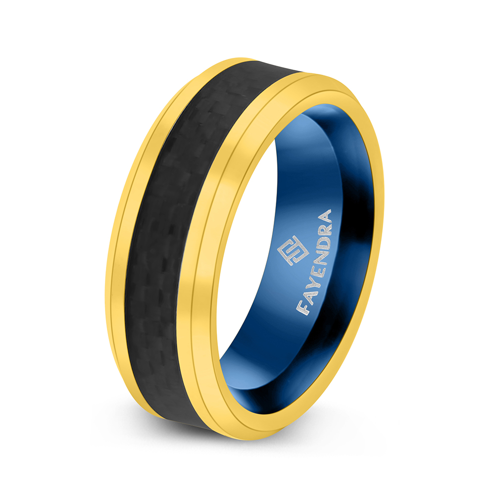 Tungsten Carbide Wedding Ring Black And Blue And Golden Plated For Men