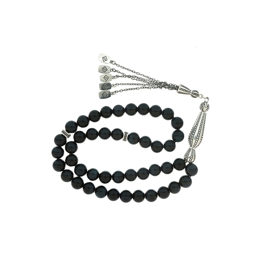 Rosary 45 Sterling Silver 925 Set Oxidized Embedded With Blue Tiger Eye Bead 08 ML LOGO