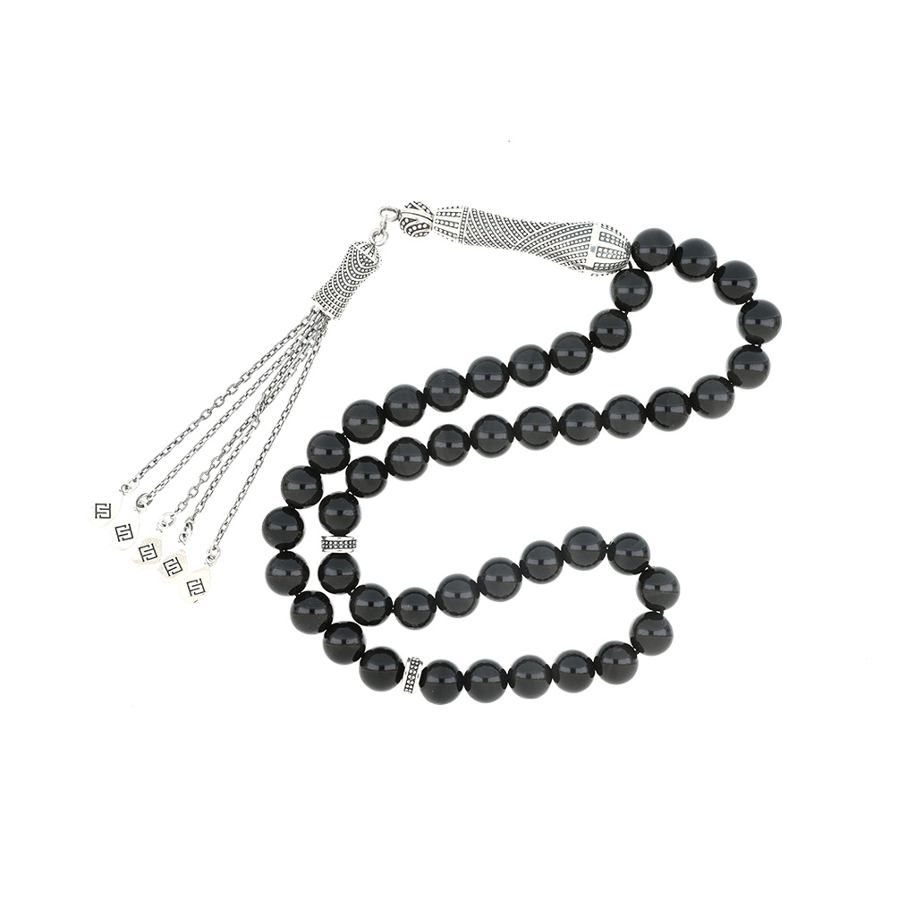 Rosary 45 Sterling Silver 925 Set Oxidized Embedded With Black Tiger Eye Bead 08 ML LOGO