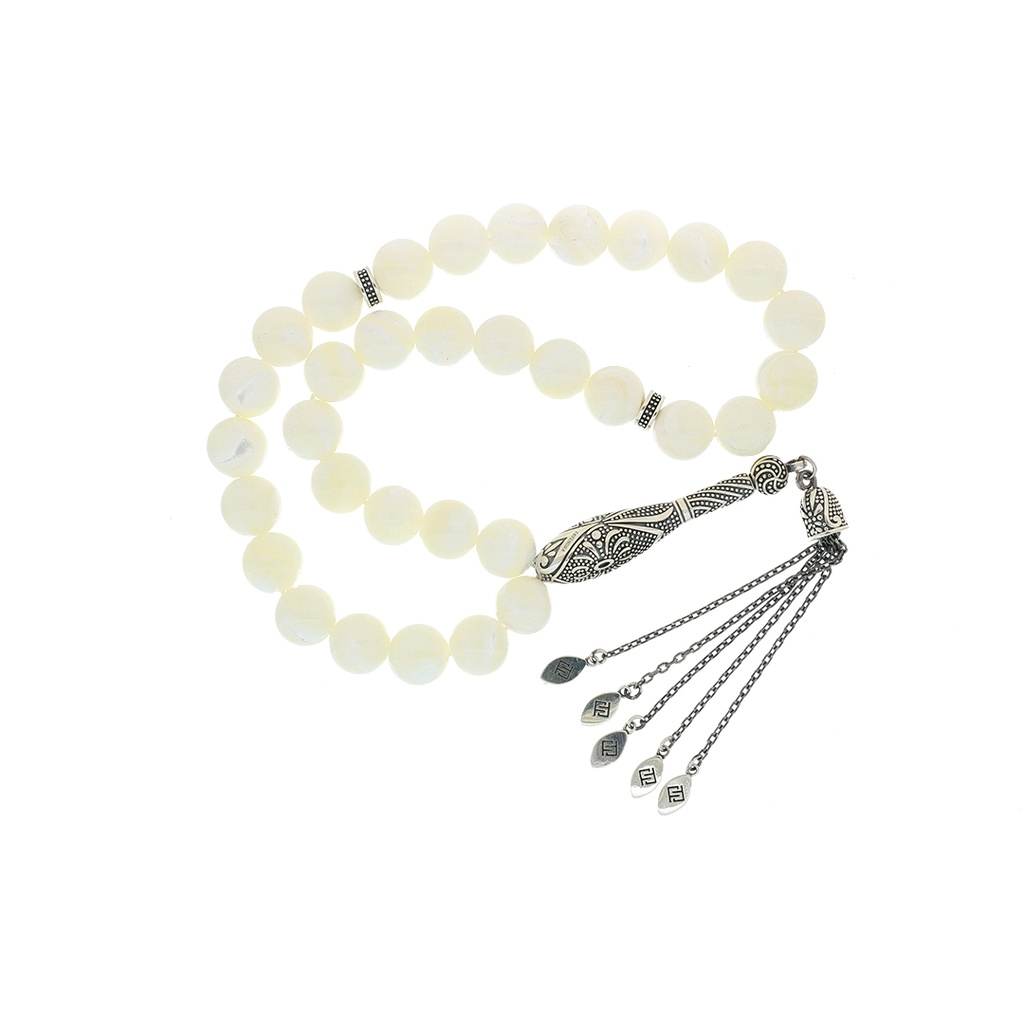 Rosary 33 Sterling Silver 925 Set Oxidized Embedded With Withe Shell Bead 10-11 ML LOGO