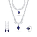 Sterling Silver 925 SET Rhodium Plated Embedded With Sapphire CorundumAnd White Zircon