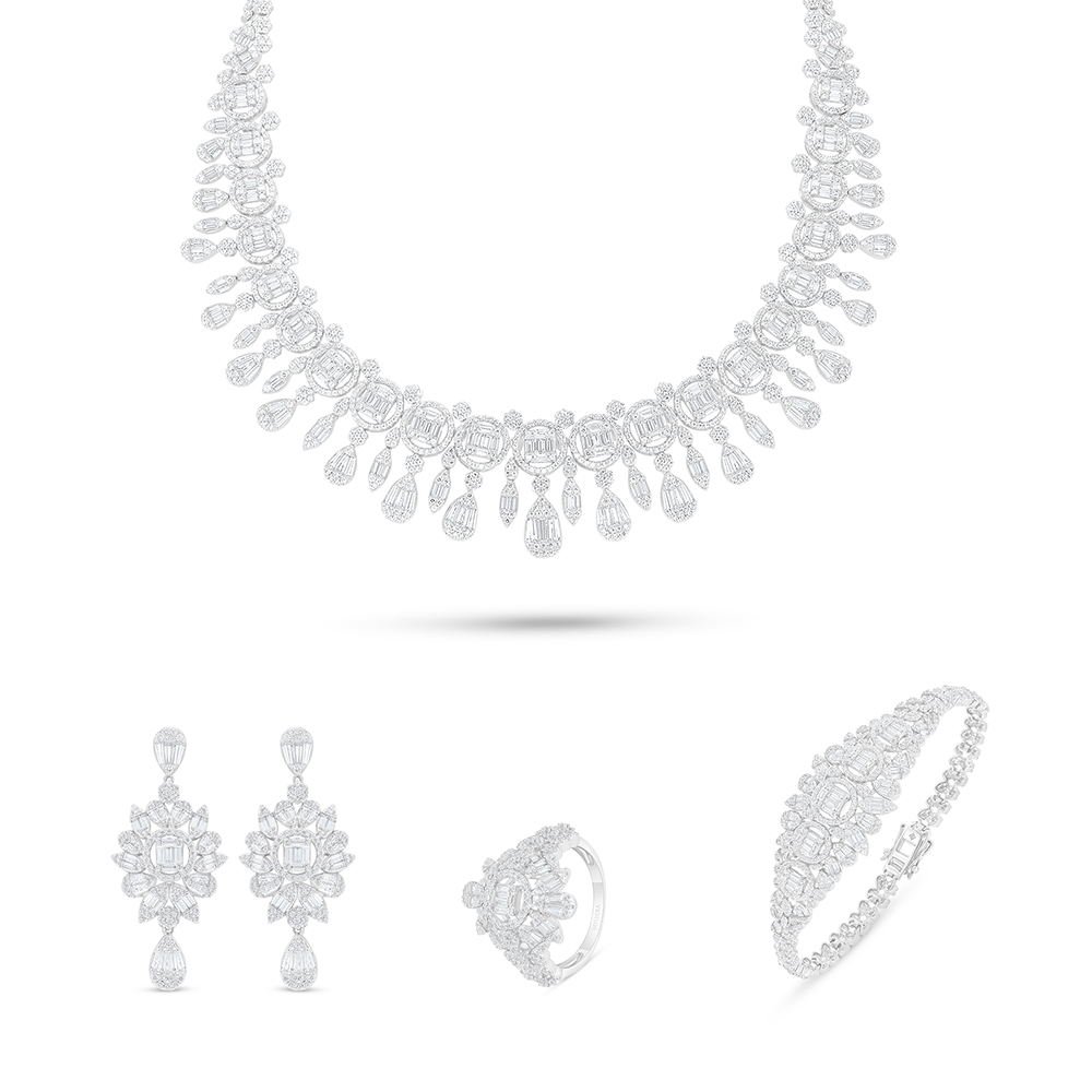 Sterling Silver 925 SET Rhodium Plated Embedded With White Zircon