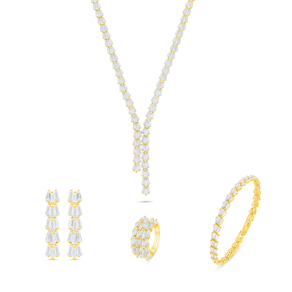 Sterling Silver 925 SET Golden Plated Embedded With White Zircon