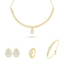 Sterling Silver 925 SET Golden Plated Embedded With Yellow Diamond And White Zircon