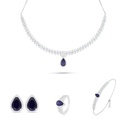 Sterling Silver 925 SET Rhodium Plated Embedded With Sapphire CorundumAnd White Zircon