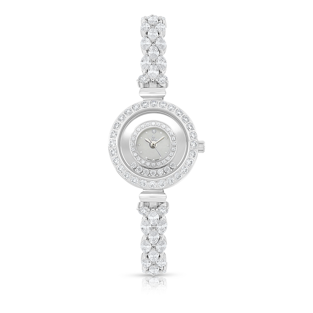 Stainless Steel 316 Watch Silver Plated Embedded With White Zircon - MOP DIAL