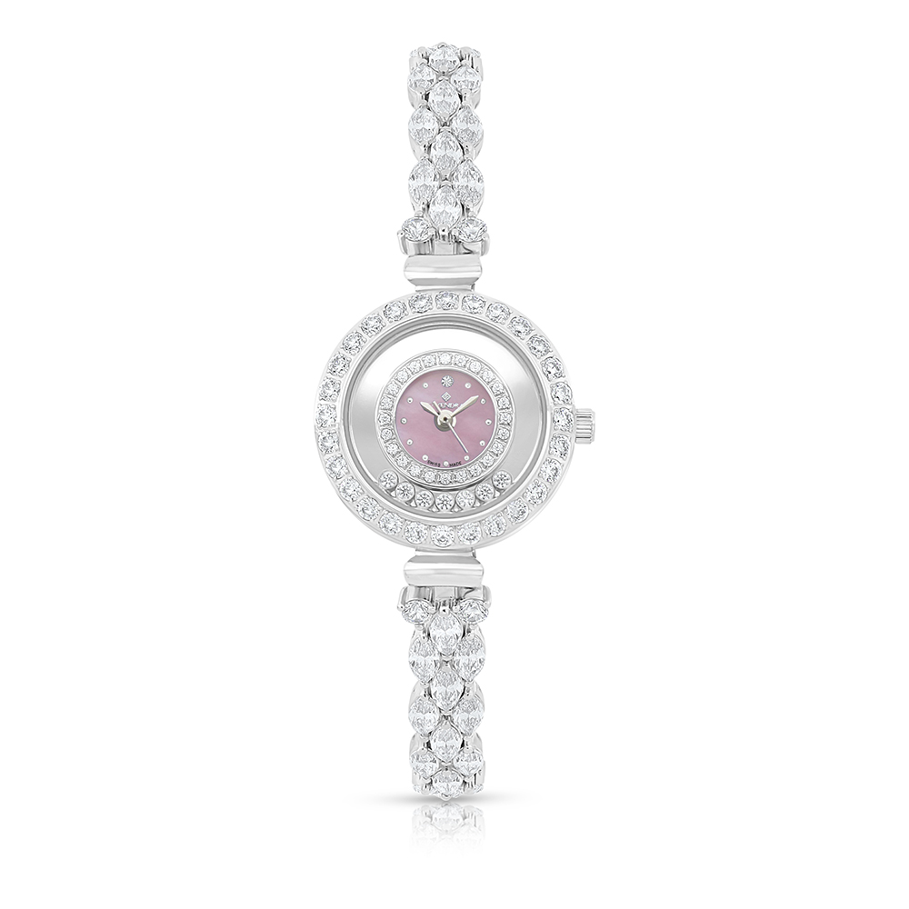 Stainless Steel 316 Watch Silver Plated Embedded With White Zircon - Pink MOP DIAL