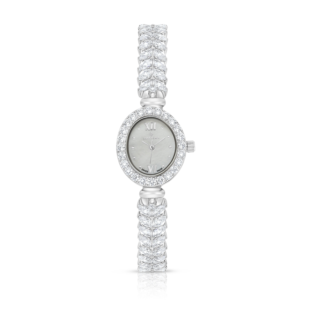 Stainless Steel 316 Watch Silver Plated Embedded With White Zircon - MOP DIAL