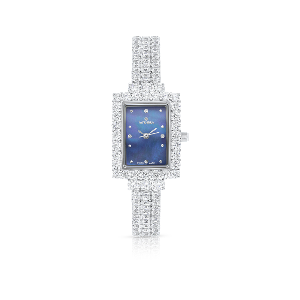 Stainless Steel 316 Watch Silver Plated Embedded With White Zircon - BLUE MOP DIAL