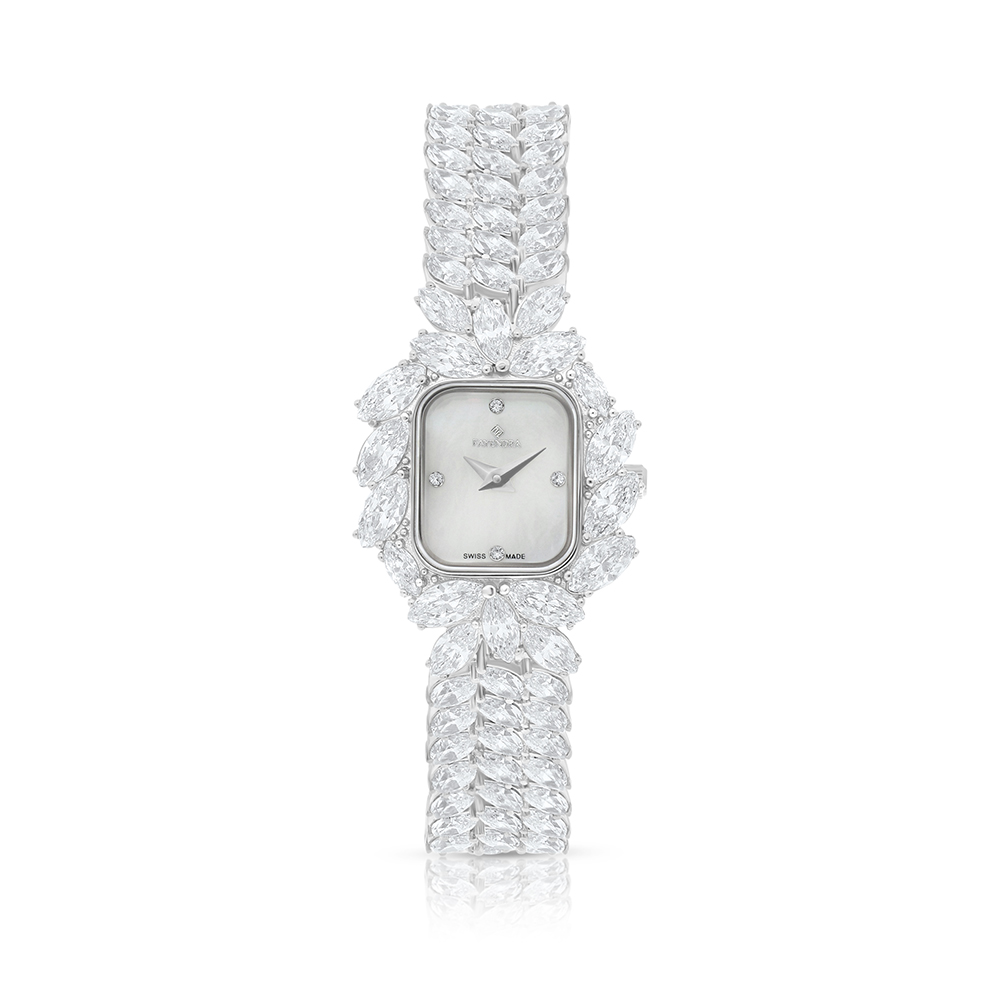 Stainless Steel 316 Watch Silver Plated Embedded With White Zircon - MOP DIAL