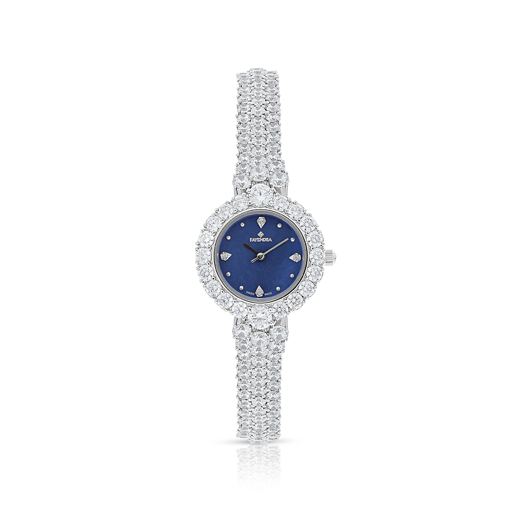 Stainless Steel 316 Watch Silver Plated Embedded With White Zircon - BLUE MOP DIAL