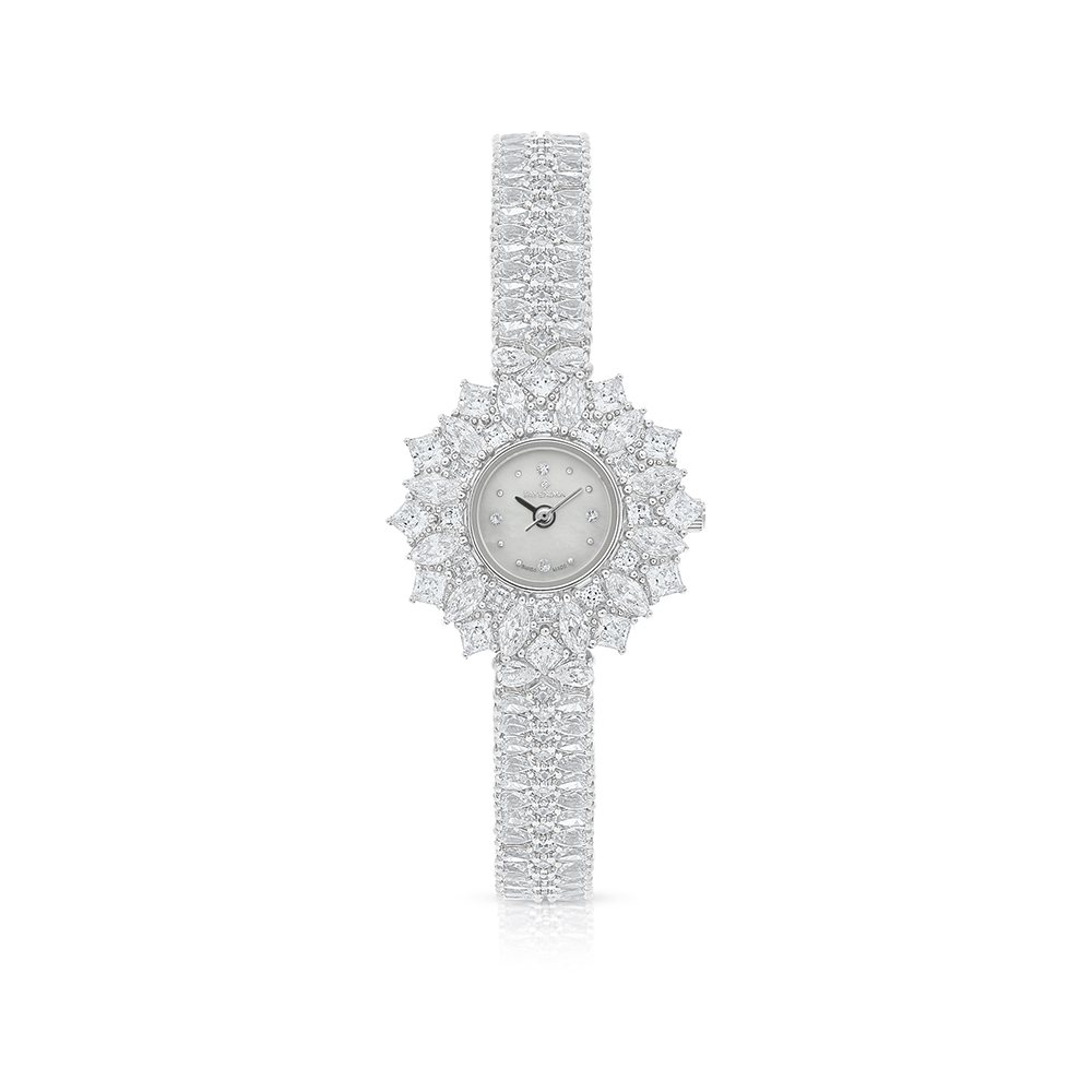 Stainless Steel 316 Watch Silver Plated Embedded With White Zircon - MOP DIAL