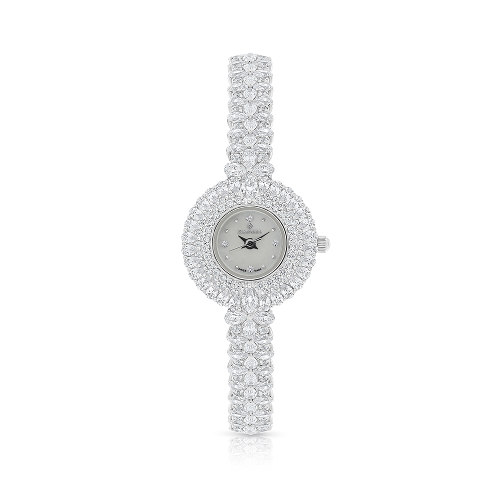 Stainless Steel 316 Watch Silver Plated Embedded With White Zircon - MOP DIAL