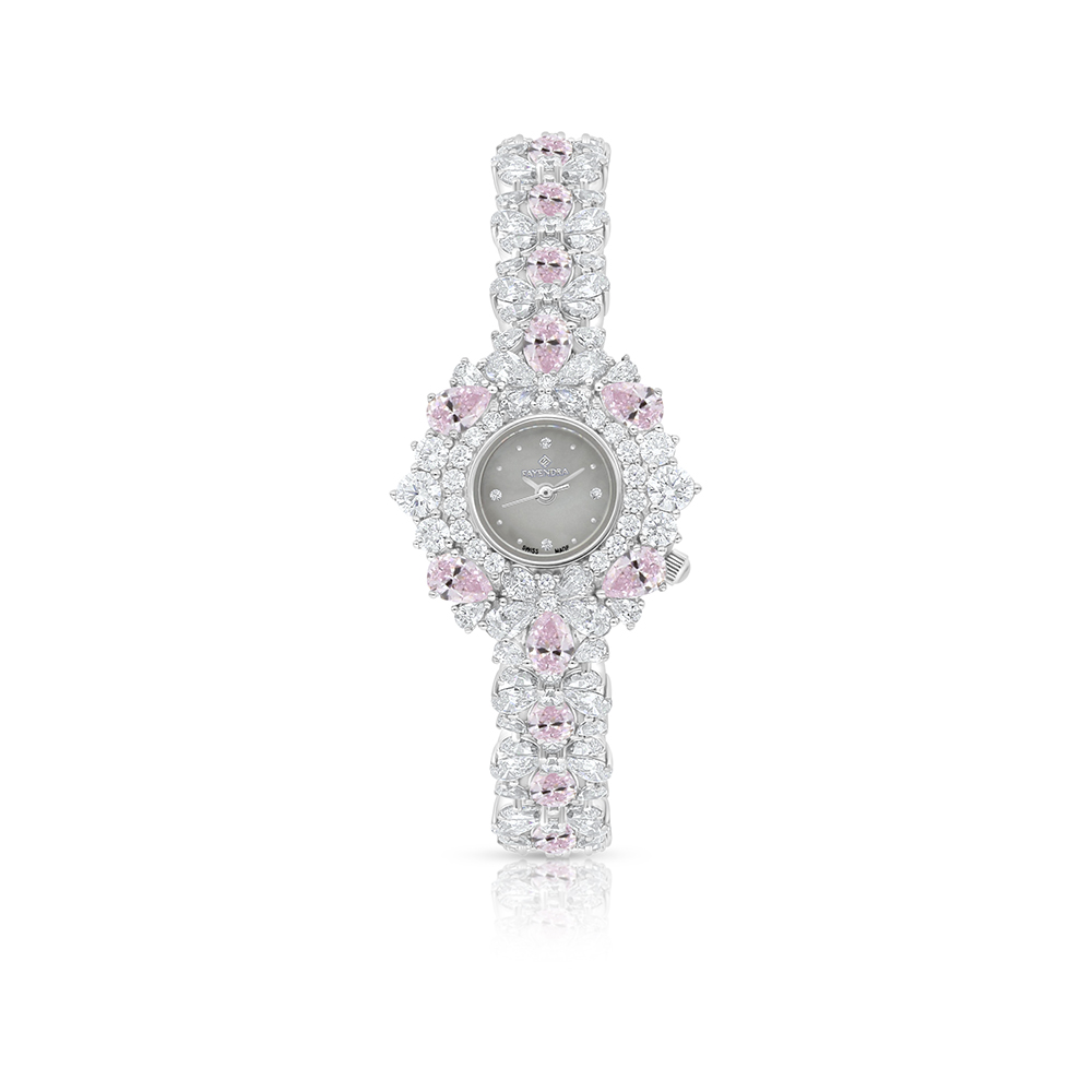 Stainless Steel 316 Watch Silver Plated Embedded With pink Zircon And White Zircon - MOP DIAL