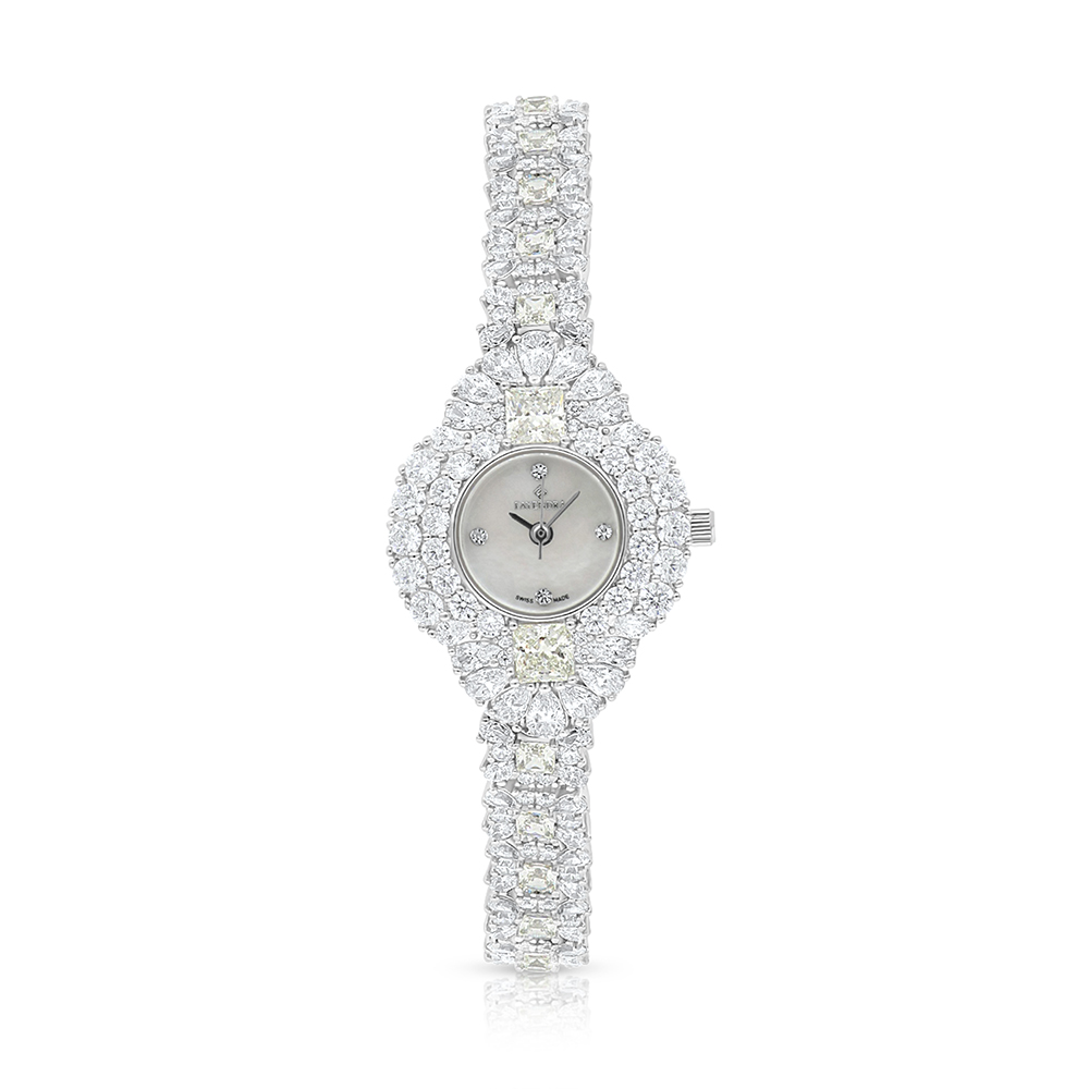 Stainless Steel 316 Watch Silver Plated Embedded With Yellow Diamond And White Zircon - MOP DIAL