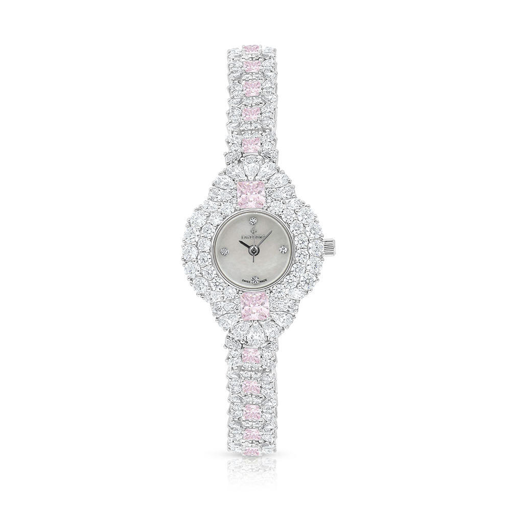 Stainless Steel 316 Watch Silver Plated Embedded With pink Zircon And White Zircon - MOP DIAL