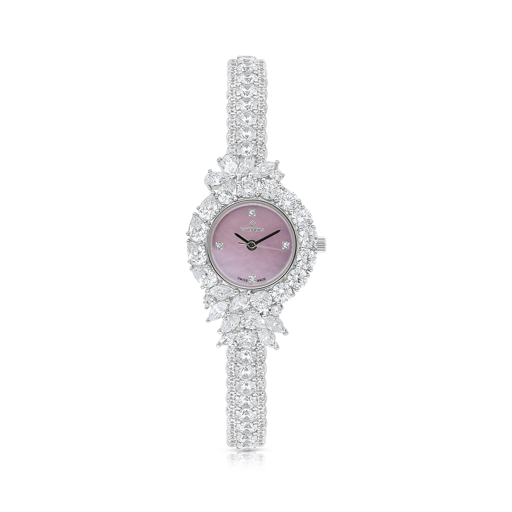 Stainless Steel 316 Watch Silver Plated Embedded With White Zircon - Pink MOP DIAL