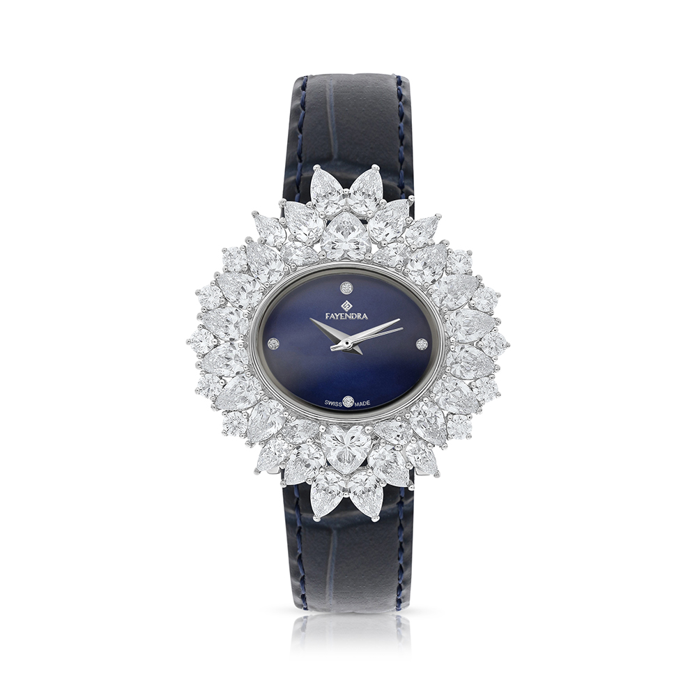 Stainless Steel 316 Watch Silver Plated And Blue Leather Embedded With White Zircon - BLUE MOP DIAL