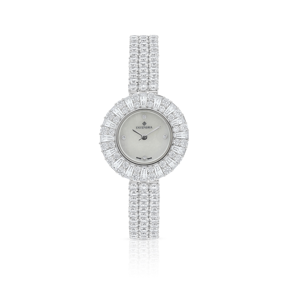 Stainless Steel 316 Watch Silver Plated Embedded With White Zircon - MOP DIAL