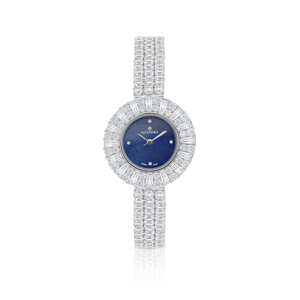 Stainless Steel 316 Watch Silver Plated Embedded With White Zircon - BLUE MOP DIAL