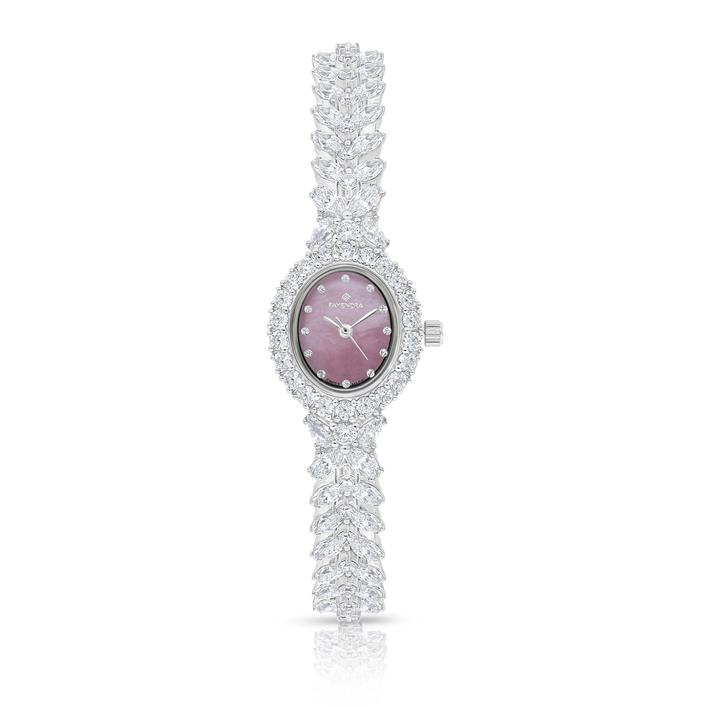 Stainless Steel 316 Watch Silver Plated Embedded With White Zircon - Pink MOP DIAL