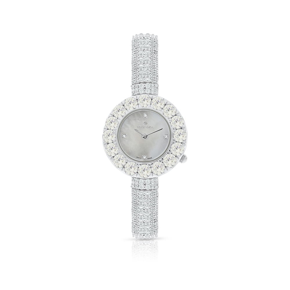 Stainless Steel 316 Watch Silver Plated Embedded With Yellow Diamond And White Zircon - MOP DIAL