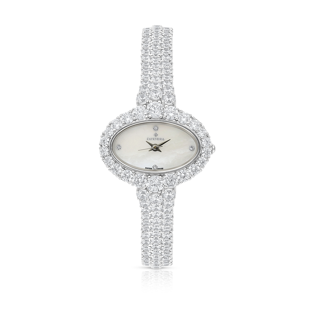 Stainless Steel 316 Watch Silver Plated Embedded With White Zircon - MOP DIAL