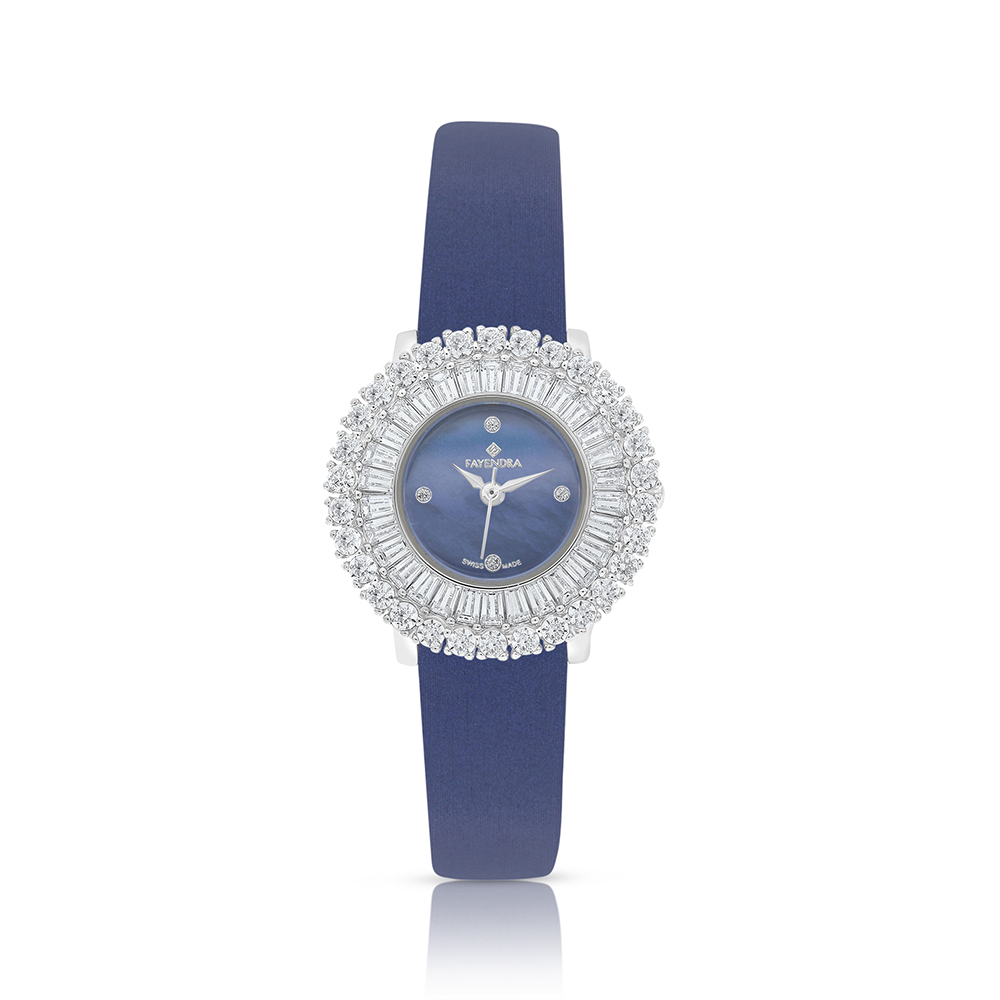 Stainless Steel 316 Watch Silver Plated And Blue Leather Embedded With White Zircon - BLUE MOP DIAL