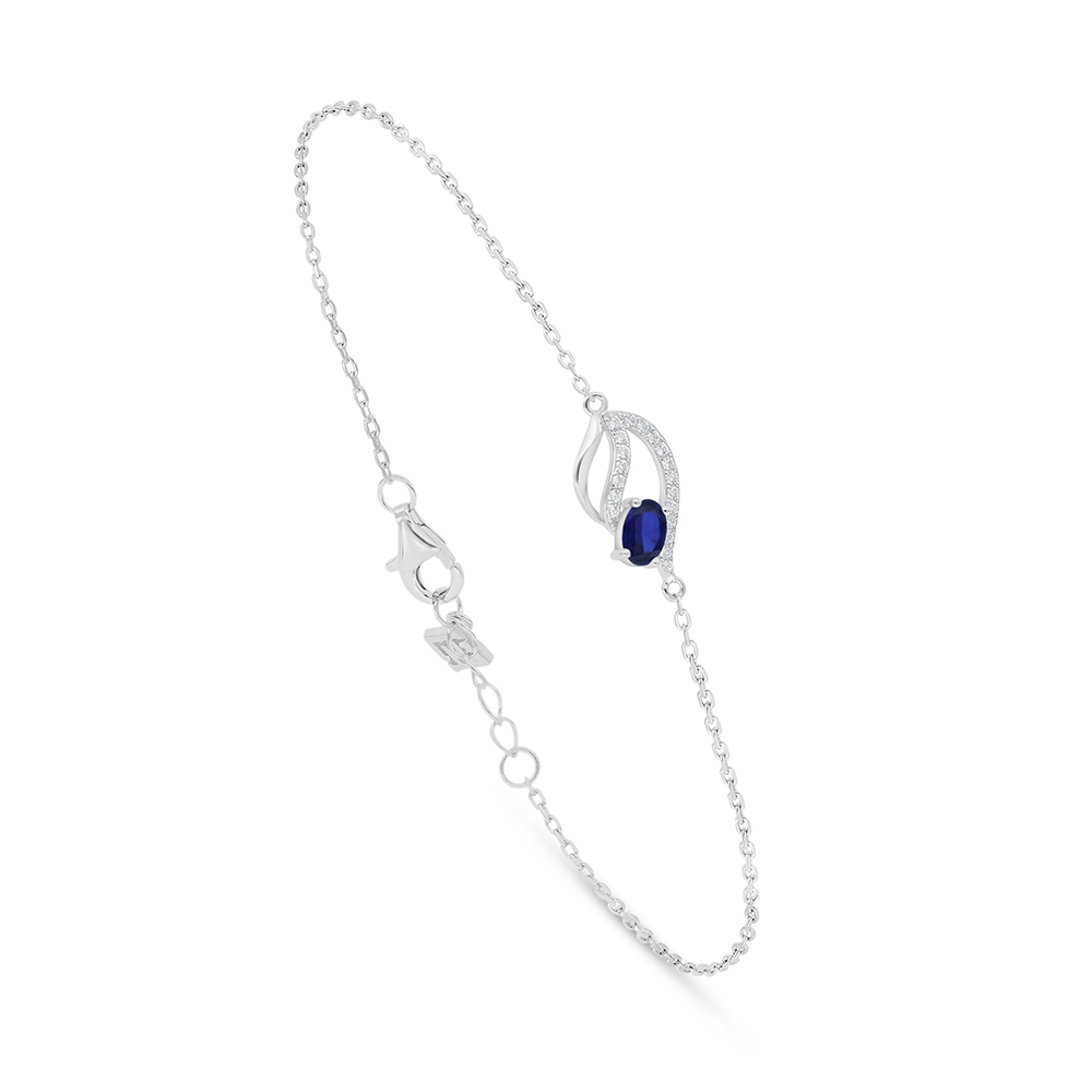 Sterling Silver 925 Bracelet Rhodium Plated Embedded With Sapphire Corundum And White Zircon