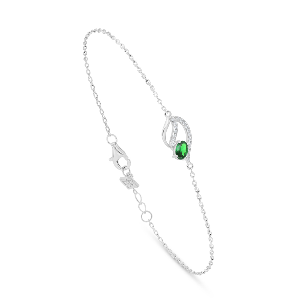 Sterling Silver 925 Bracelet Rhodium Plated Embedded With Emerald Zircon And White Zircon