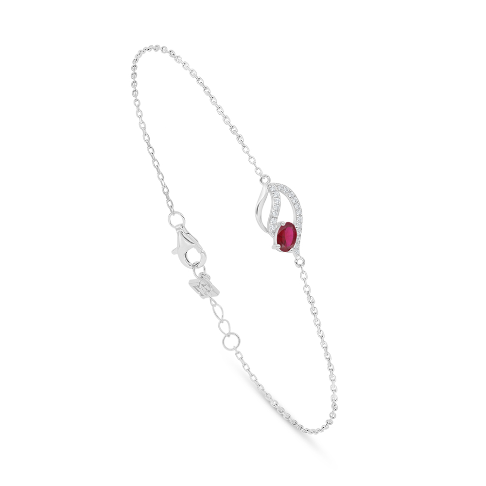 Sterling Silver 925 Bracelet Rhodium Plated Embedded With Ruby Corundum And White Zircon