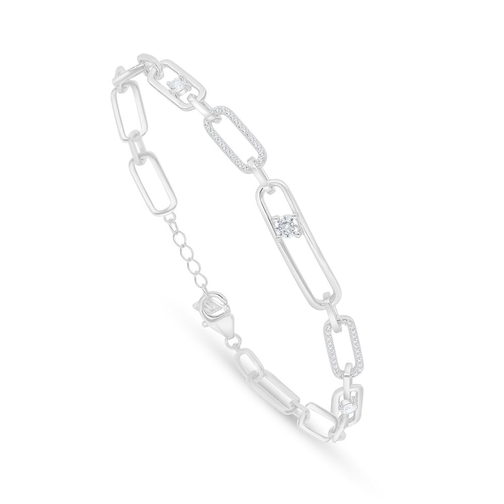 Sterling Silver 925 Bracelet Rhodium Plated Embedded With White Zircon