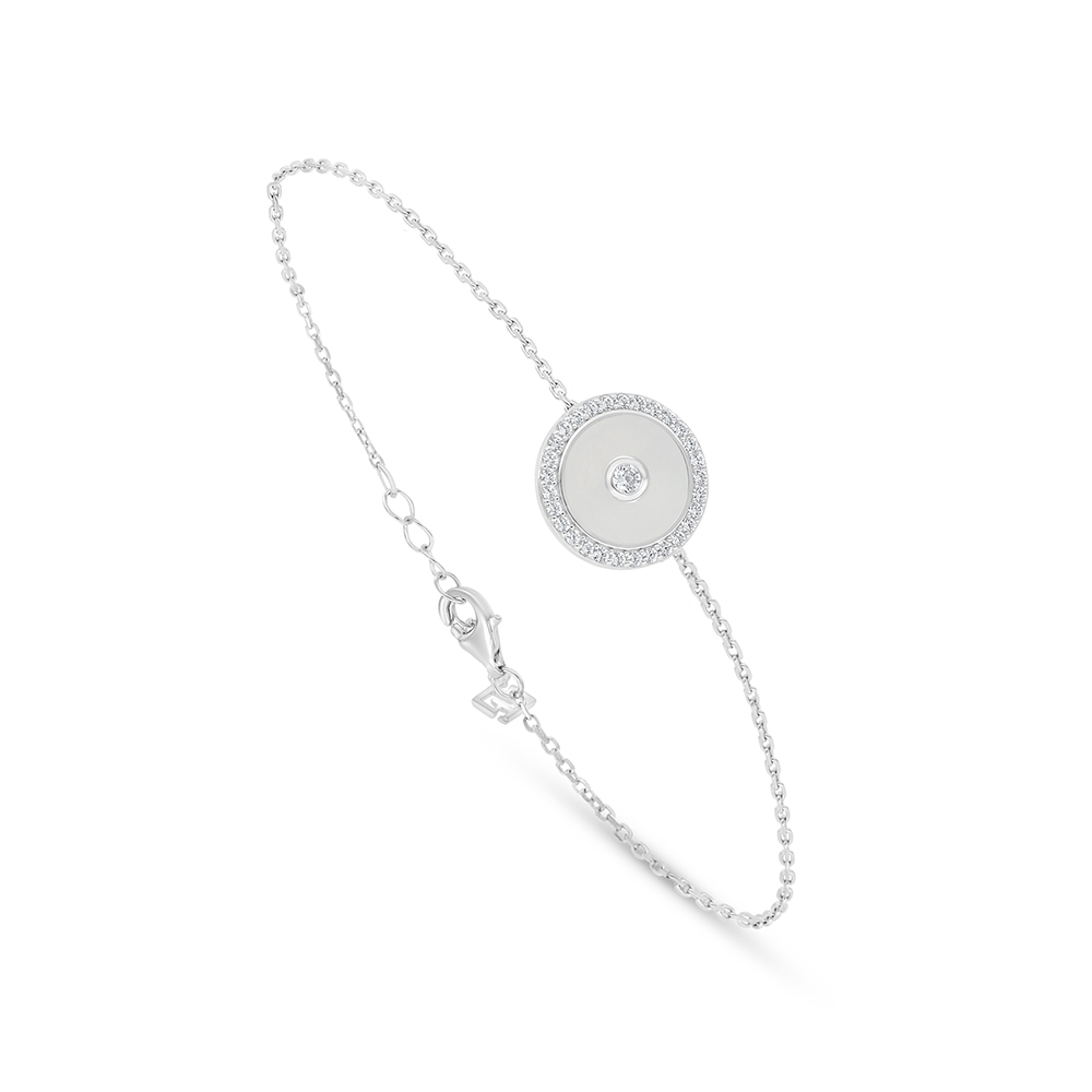 Sterling Silver 925 Bracelet Rhodium Plated Embedded With White Shell And White Zircon