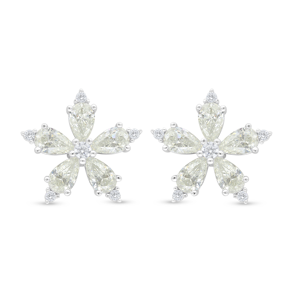 Sterling Silver 925 Earring Rhodium Plated Embedded With Yellow Diamond And White Zircon