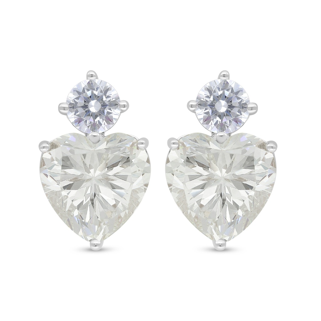 Sterling Silver 925 Earring Rhodium Plated Embedded With Yellow Diamond And White Zircon