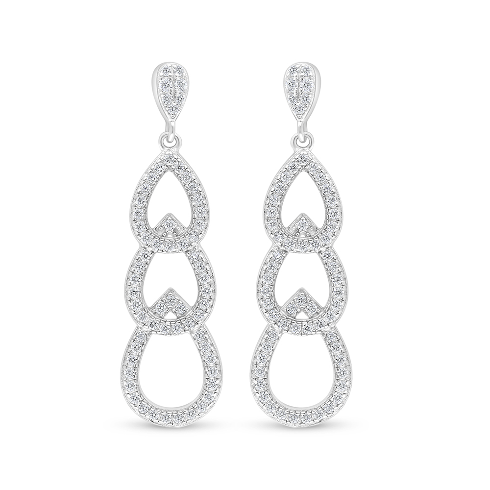 Sterling Silver 925 Earring Rhodium Plated Embedded With White Zircon