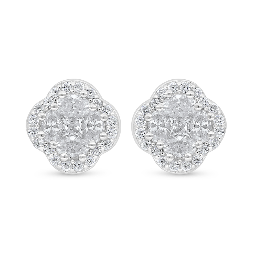 Sterling Silver 925 Earring Rhodium Plated Embedded With White Zircon