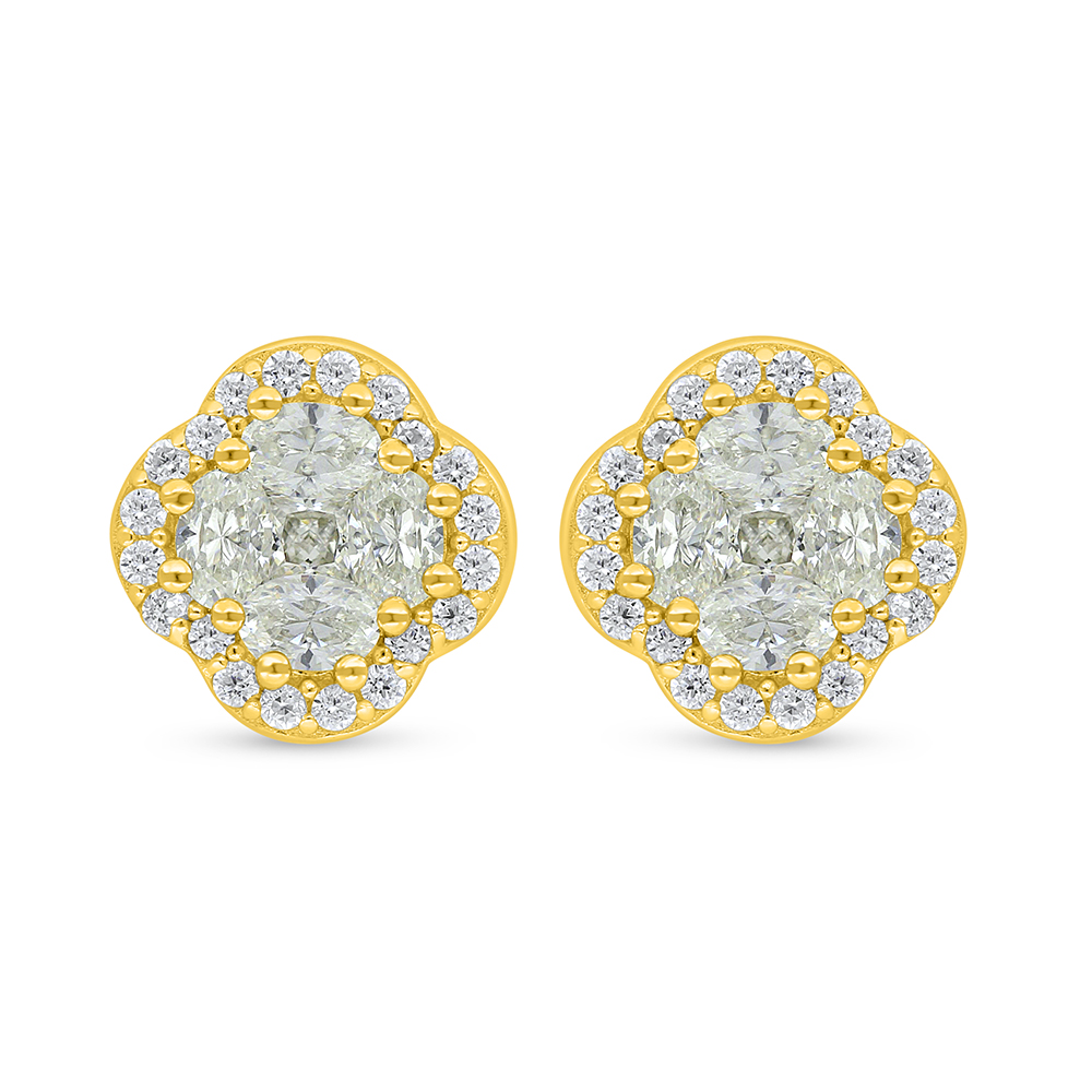Sterling Silver 925 Earring Golden Plated Embedded With Yellow Diamond And White Zircon