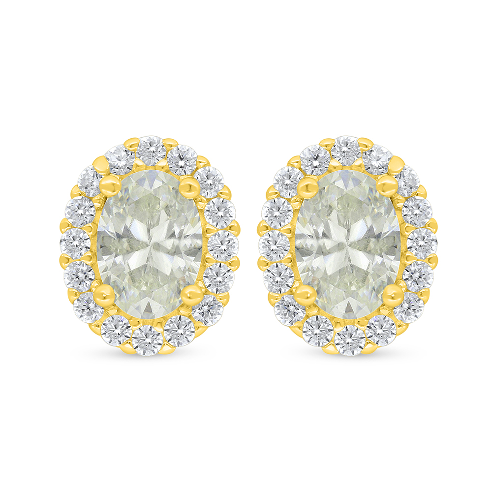 Sterling Silver 925 Earring Golden Plated Embedded With Yellow Diamond And White Zircon