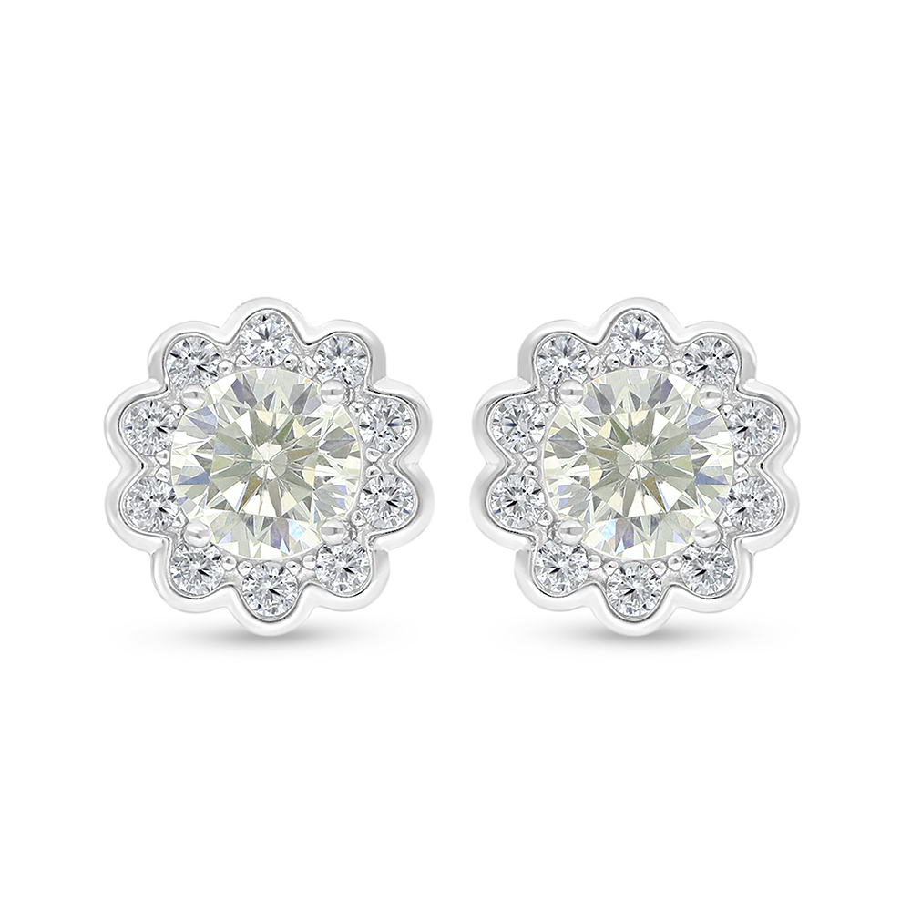 Sterling Silver 925 Earring Rhodium Plated Embedded With Yellow Diamond And White Zircon