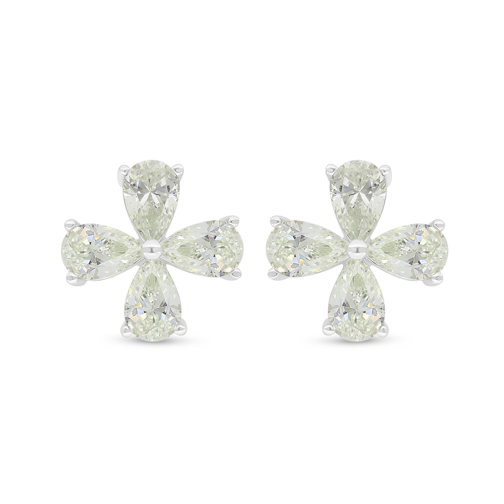 Sterling Silver 925 Earring Rhodium Plated Embedded With Yellow Diamond 