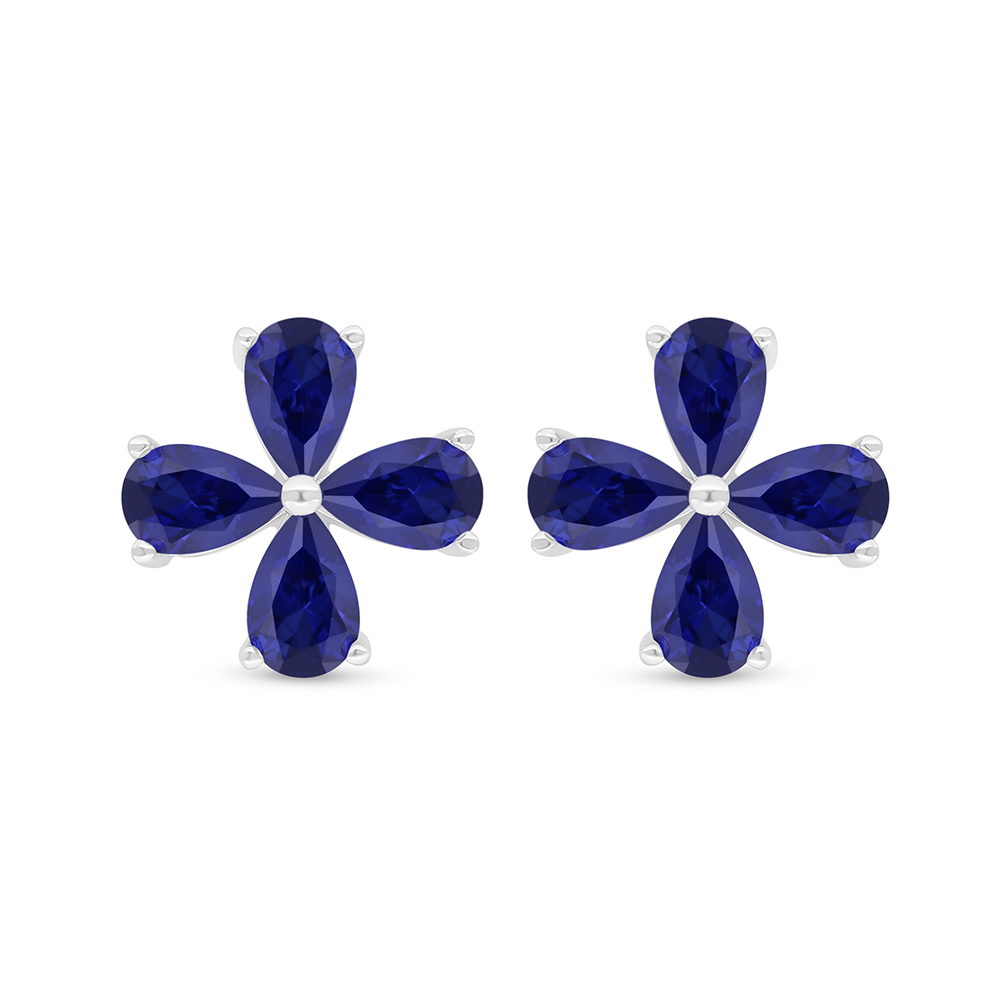Sterling Silver 925 Earring Rhodium Plated Embedded With Sapphire Corundum 