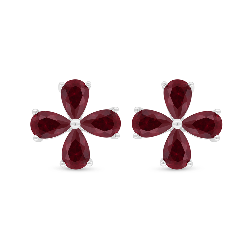 Sterling Silver 925 Earring Rhodium Plated Embedded With Ruby Corundum 