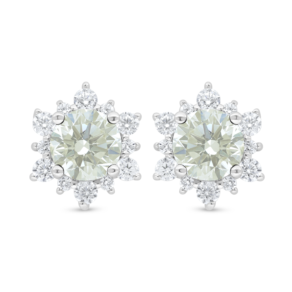 Sterling Silver 925 Earring Rhodium Plated Embedded With Yellow Diamond And White Zircon