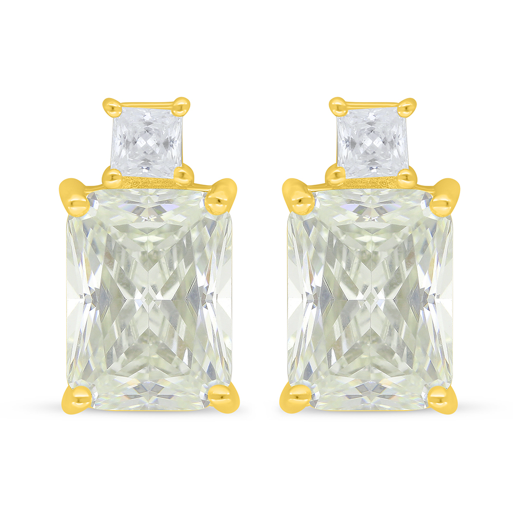 Sterling Silver 925 Earring Golden Plated Embedded With Yellow Diamond And White Zircon